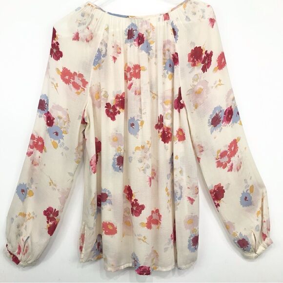 Lucky Brand Major Floral Cream Boho Peasant Festival Blouse - Picture 9 of 16